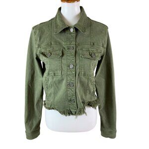 Hidden Los Angeles Olive Green Jacket M Frayed Hem Button Up Utility